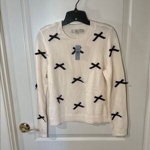LOFT Cream Sweater with Black Bow Accents